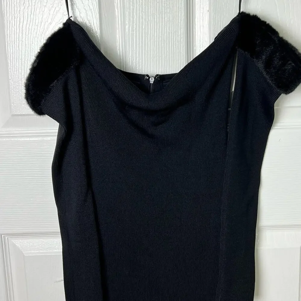 Staud Josee Fur Off The Shoulder Minidress in Black M